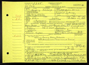 Death certificate for Andrew Sephas