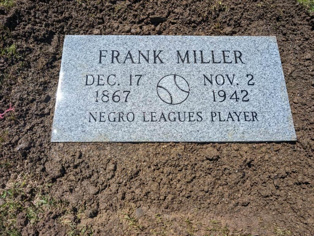 Photo of grave marker for Negro Leagues baseball player Frank Miller