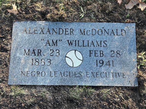 Photo of grave marker of Alexander "AM" Williams, taken November 2025